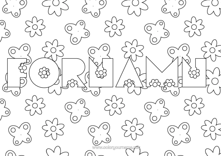 Färgläggningssida att skriva ut Blommor Vår Fjäril Insekter Dekorativ Bakgrund