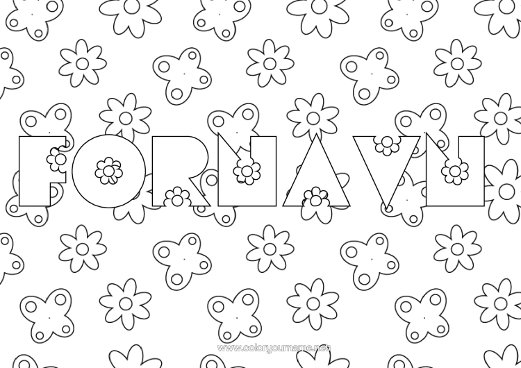 Fargeleggingssiden til utskrift Blomster Vår Sommerfugl Insekter Dekorativ Bakgrunn