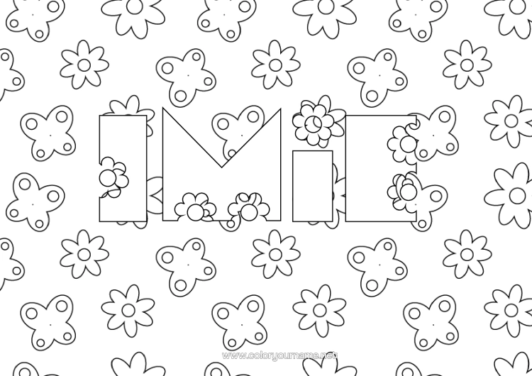 Kolorowanka do wydruku Kwiaty Wiosna Motyl Owady Tło Dekoracyjne