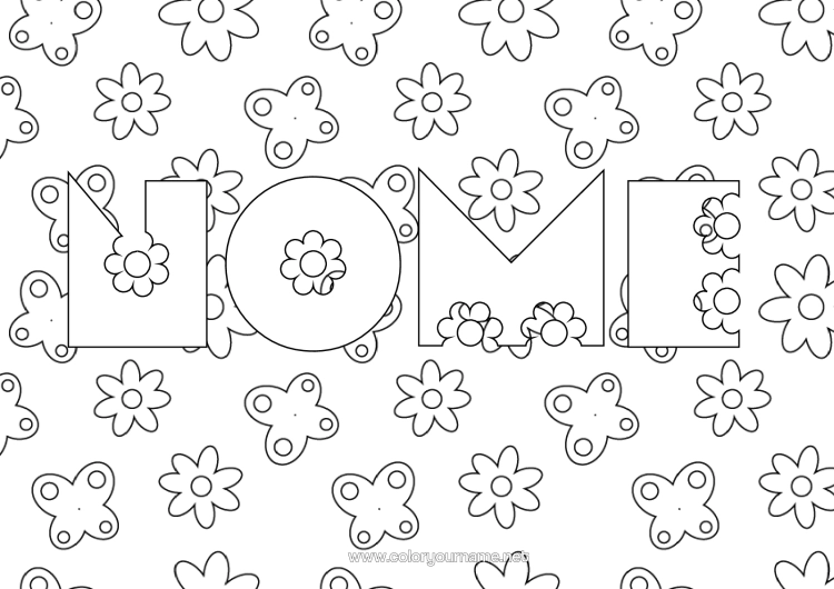 Página de desenho para imprimir Flores Primavera Borboleta Insetos Fundo Decorativo