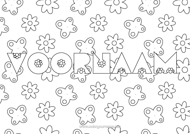 Kleurplaat om af te drukken Bloemen Lente Vlinder Insecten Decoratieve Achtergrond