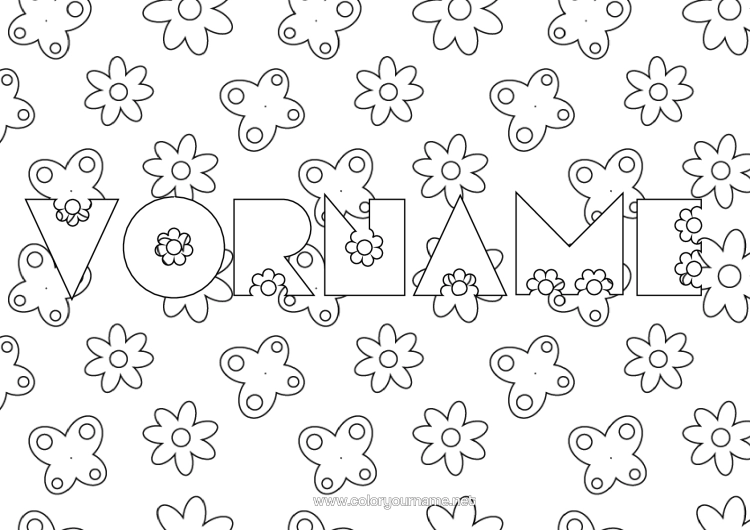 Malvorlage zum Ausdrucken Blumen Frühling Schmetterling Insekten Dekorativer Hintergrund