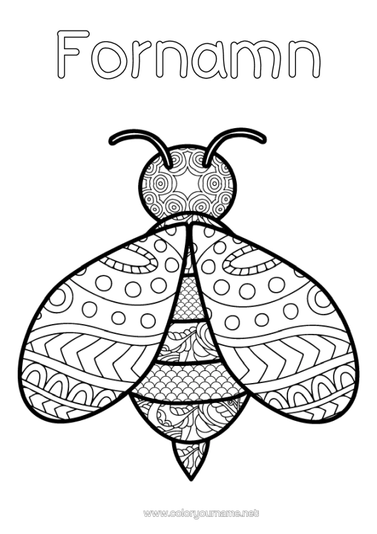 Färgläggningssida att skriva ut Bi Zentangle Insekter