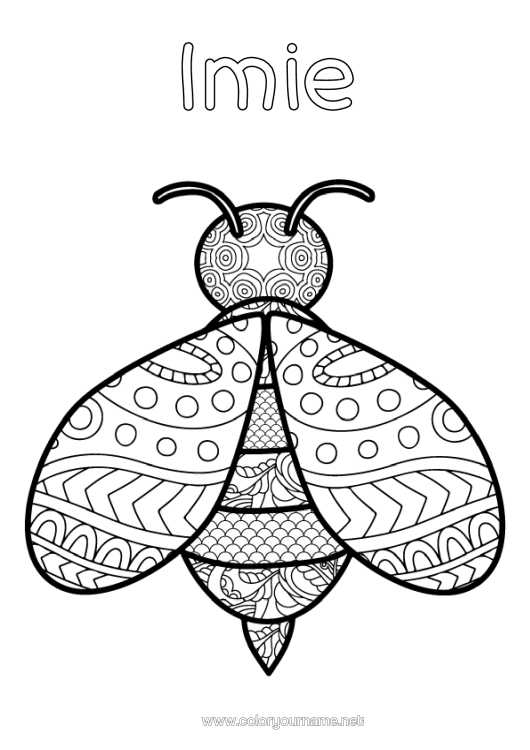 Kolorowanka do wydruku Pszczoła Zentangle Owady