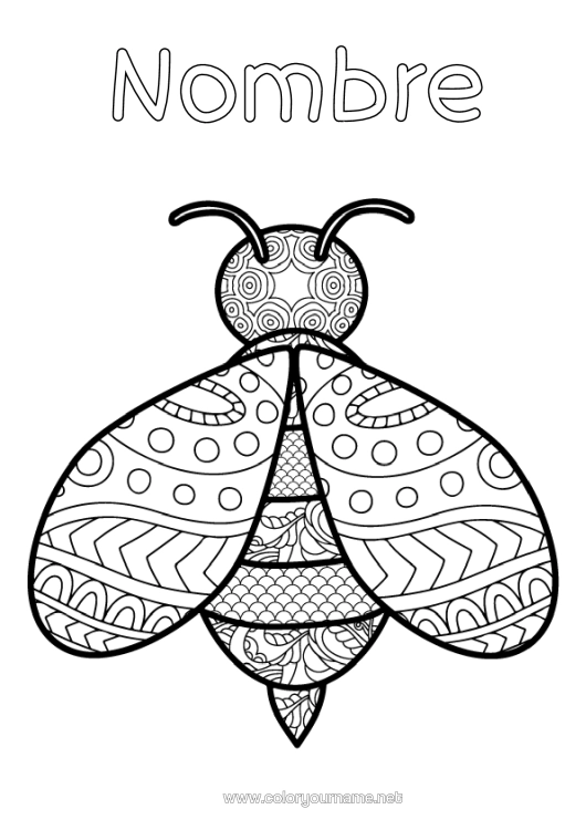 Dibujo para colorear para imprimir Abeja Zentangle Insectos