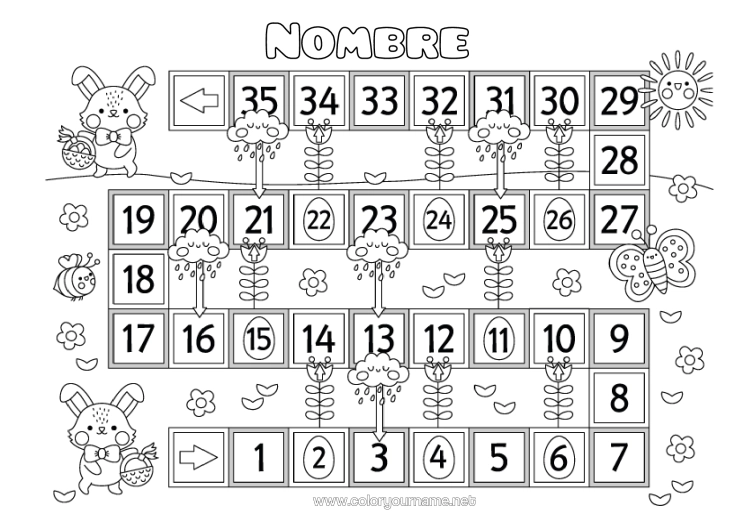 Dibujo para colorear para imprimir Primavera Conejo Actividades Para Niños Animales Del Bosque Calendario De Adviento Juego De La Oca Juguete De Papel