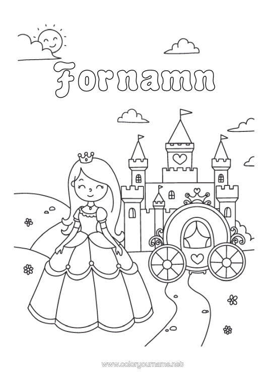 Färgläggningssida att skriva ut Slott Prinsessa Sago Berättelse Kärror Och Vagnar Historiska Eller Vintagefordon