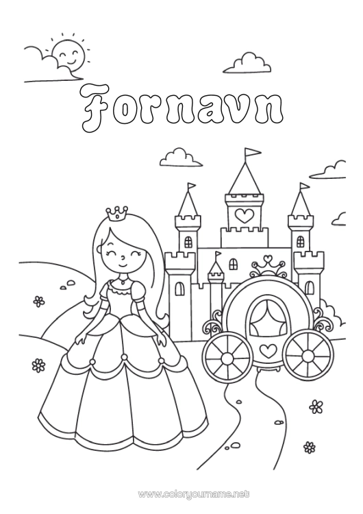 Farvelægningssiden til udskrivning Slot Prinsesse Eventyr Køretøjer Og Hestevogne Historiske Eller Vintage Køretøjer