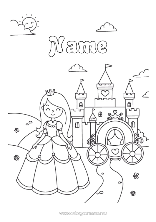 Colouring page to print Castle Princess Fairy Tale Carriages And Coaches Historic Or Vintage Vehicles