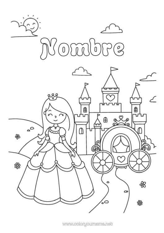 Dibujo para colorear para imprimir Castillo Princesa Cuento De Hadas Carruajes Y Coches De Caballos Vehículos Históricos O Vintage