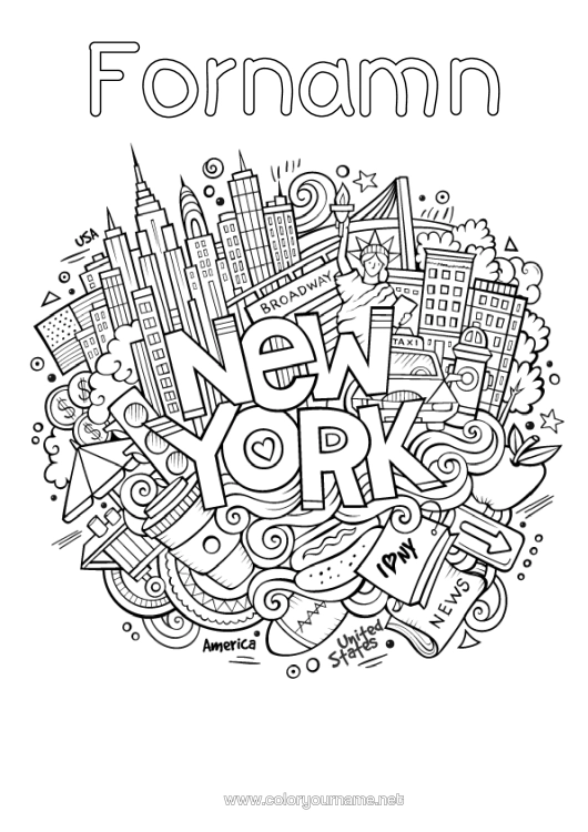 Färgläggningssida att skriva ut Mandala Usa Frihetsgudinnan New York Monument Världens Stad