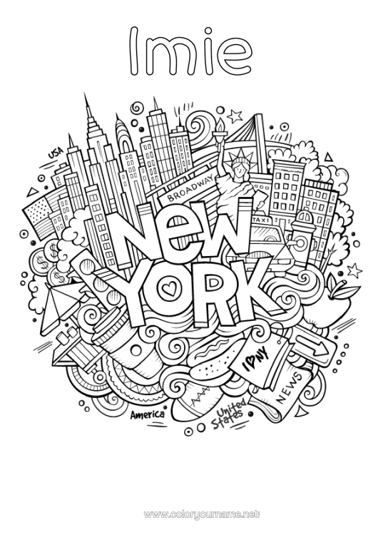 Kolorowanka do wydruku Mandala Usa Statua Wolności Nowy Jork Pomnik Miasto Świata