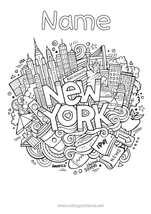 Colouring page to print Mandala United States Of America Statue Of Liberty New York Monument City Of The World