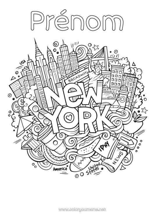 Coloriage à imprimer Mandala Usa Statue De La Liberté New York Monument Ville Du Monde