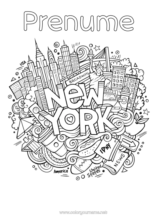 Pagină de colorat de imprimat Mandala Sua Statuia Libertății New York Monument Orașul Lumii