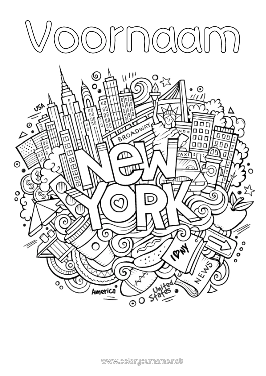 Kleurplaat om af te drukken Mandala Vs Vrijheidsbeeld New York Monument Stad Van De Wereld