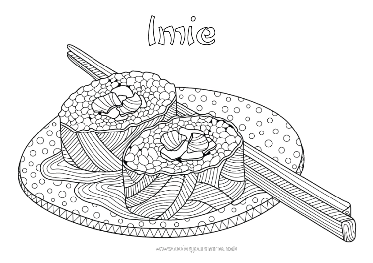 Kolorowanka do wydruku Japon Złożone Kolorowanki Sushi