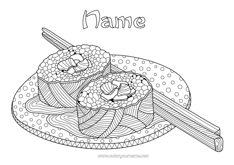 Colouring page to print Japan Complex Colouring Pages Sushi