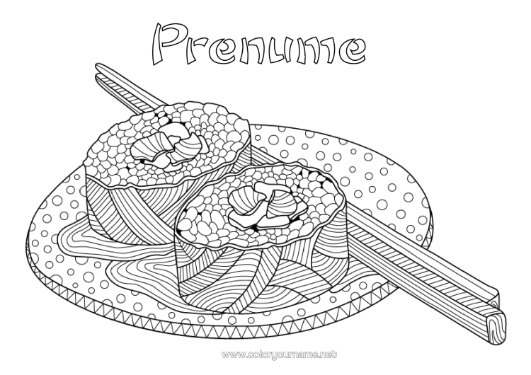 Pagină de colorat de imprimat Japon Desene De Colorat Complexe Sushi