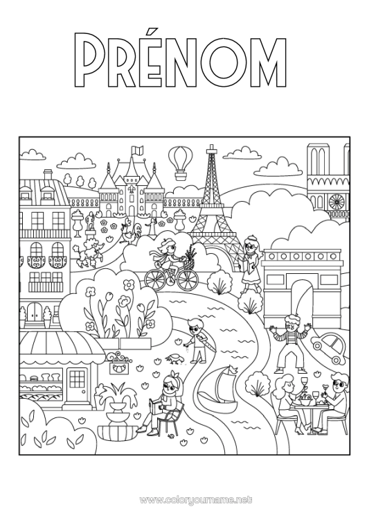 Coloriage à imprimer France Tour Eiffel Arc De Triomphe Paris Monument Ville Du Monde