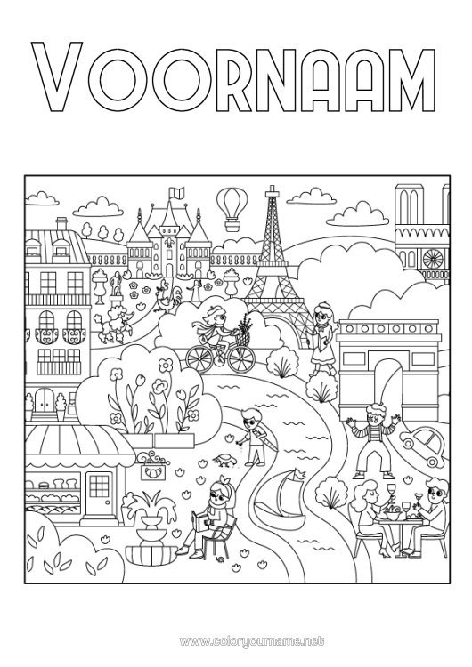 Kleurplaat om af te drukken Frankrijk Eiffeltoren Triomfboog Parijs Monument Stad Van De Wereld