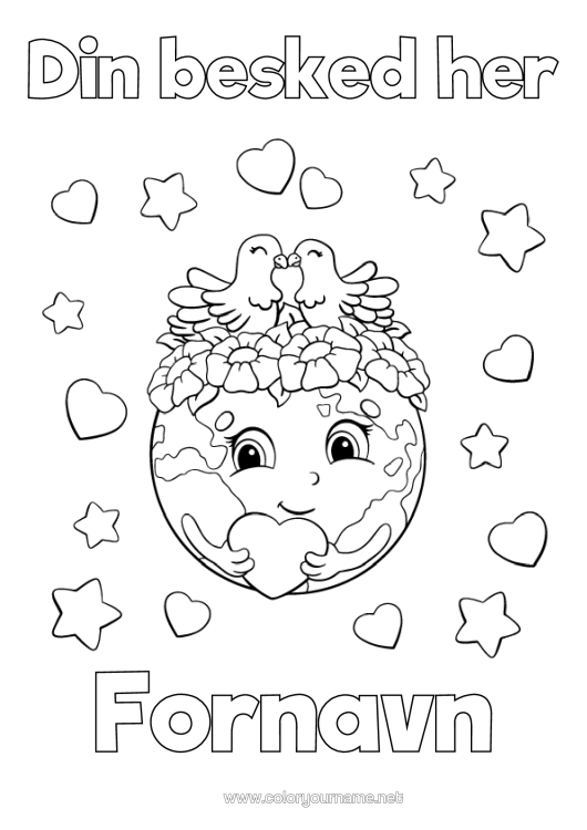 Farvelægningssiden til udskrivning Hjerte Fugl Økologi Jord Jordens Dag Fugle Og Flyvende Pattedyr Verdensklode Verdenskort