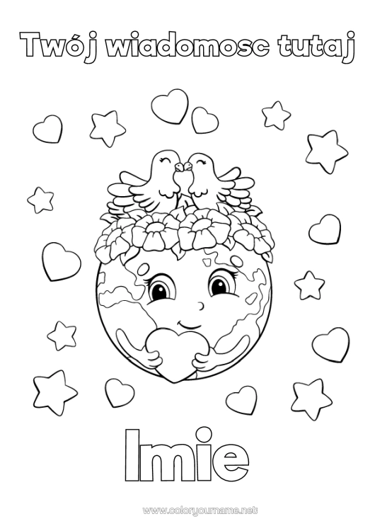 Kolorowanka do wydruku Serce Ptak Ekologia Ziemia Dzień Ziemi Ptaki I Latające Ssaki Globus Ziemski Mapa Świata