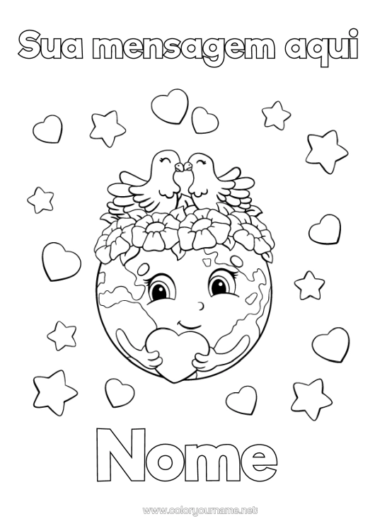Página de desenho para imprimir Coração Pássaro Ecologia Terra Dia Da Terra Pássaros E Mamíferos Voadores Globo Terrestre Mapa Do Mundo