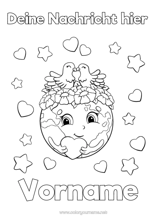 Malvorlage zum Ausdrucken Herz Vogel Ökologie Erde Tag Der Erde Vögel Und Fliegende Säugetiere Erdball Weltkarte