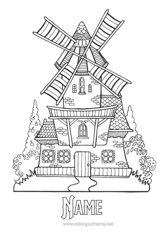 Colouring page to print Mill Netherlands