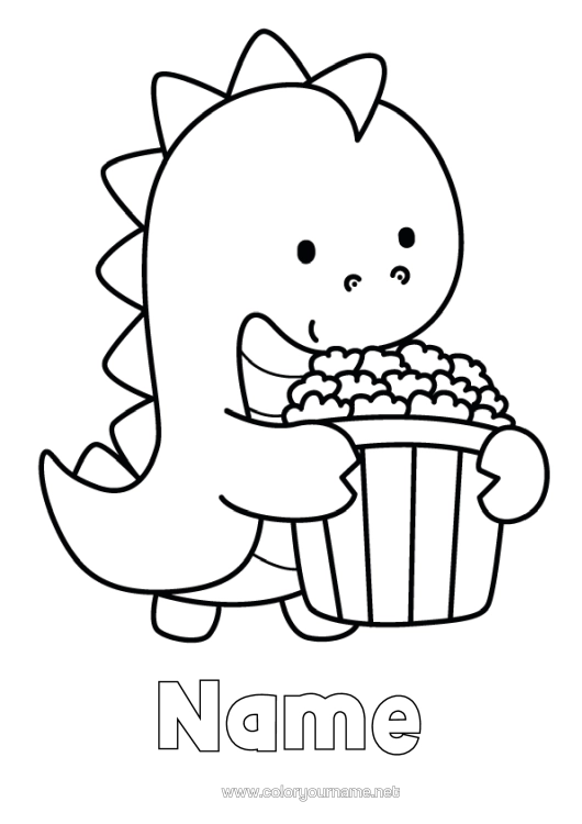 Colouring page to print Cute Dinosaurs Animal Popcorn Treats, Sweets