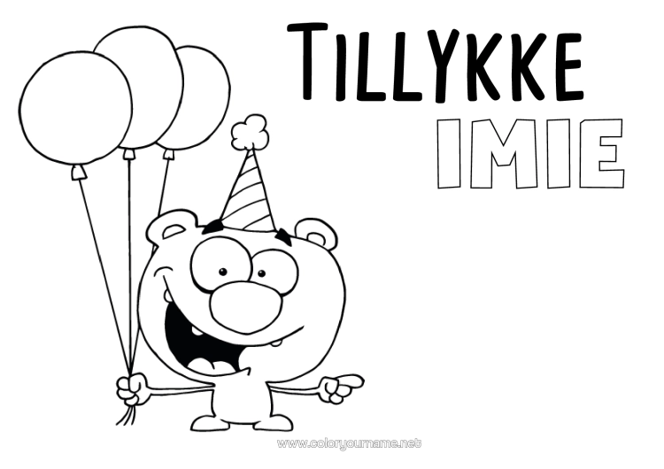 Kolorowanka do wydruku Potwór Niedźwiedź Urodziny Balony Wszystkiego Najlepszego Z Okazji Urodzin! Zwierzęta Leśne Kreskówka