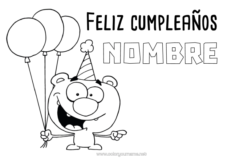 Dibujo para colorear para imprimir Monstruo Llevar Cumpleaños Globos Mensaje De Feliz Cumpleaños (Inglés) Animales Del Bosque Cartoon