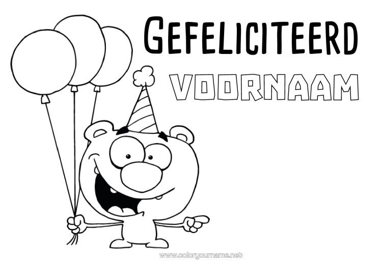 Kleurplaat om af te drukken Monster Beer Verjaardag Ballonnen Verjaardag (Frans) Bericht Bosdieren Cartoon