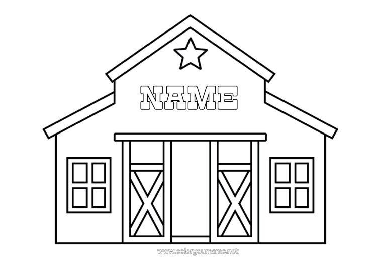 Coloring page to print Farm Farm Professions Barn