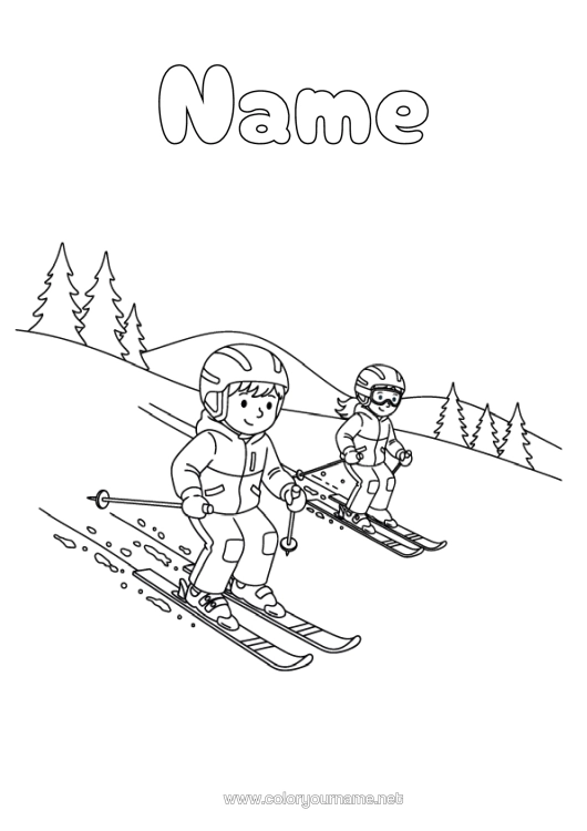 Coloring page to print Snow Ski Winter Sports Mountain