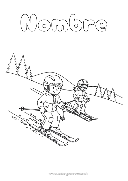 Dibujo para colorear para imprimir Nieve Esquí Deportes De Invierno Montaña
