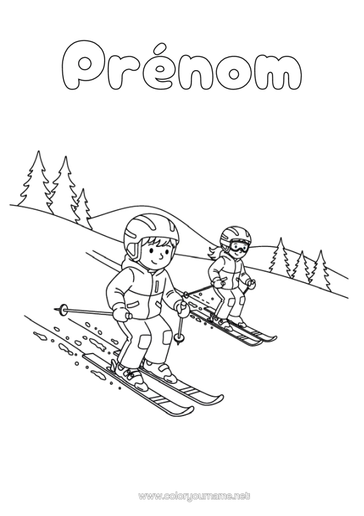 Coloriage à imprimer Neige Ski Sports D'hiver Montagne