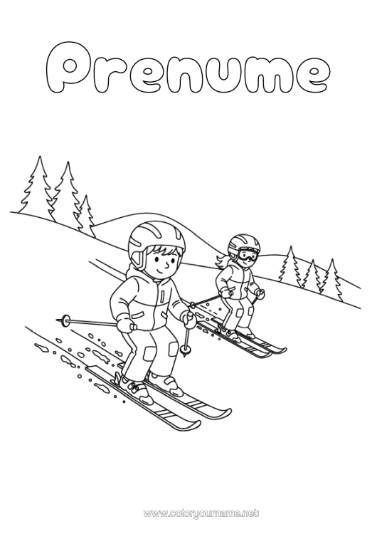 Pagină de colorat de imprimat Zăpadă Schi Sporturi De Iarnă Munte
