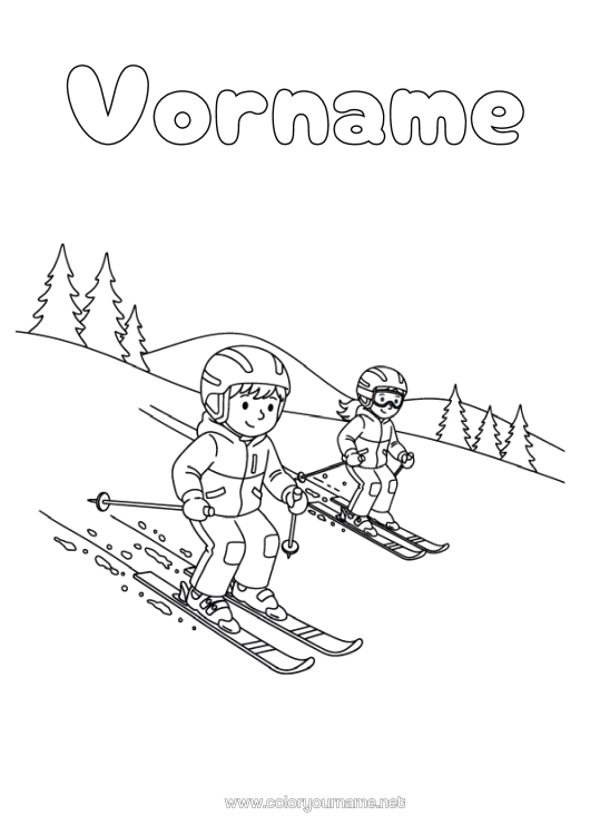 Malvorlage zum Ausdrucken Schnee Ski Wintersportarten Berg