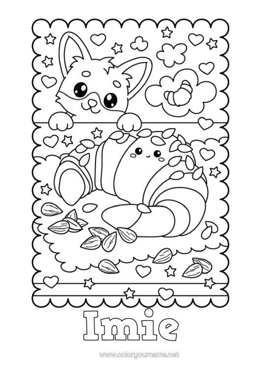 Kolorowanka do wydruku Serce Uroczy Lis Zwierzęta Leśne Rogalik