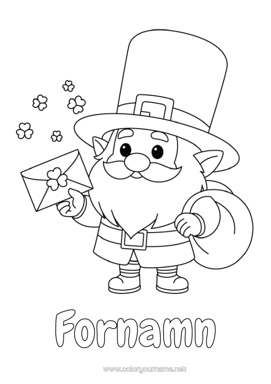 Färgläggningssida att skriva ut Klee Irland Sankt Patriks Fest Leprechaun Kuvert