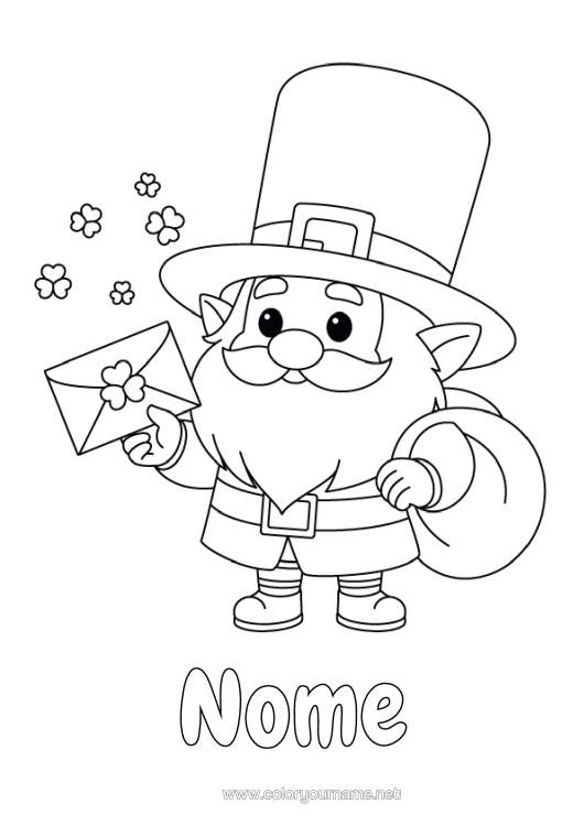 Página de desenho para imprimir Trevo Irlanda Dia De São Patrício Duende Envelope