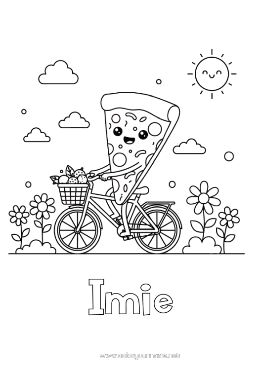 Kolorowanka do wydruku Uroczy Rower Pojazdy Dwuśladowe Pizza