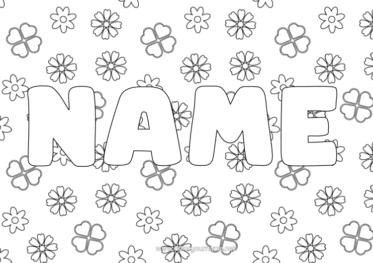 Colouring page to print Flowers Clover Decorative Background