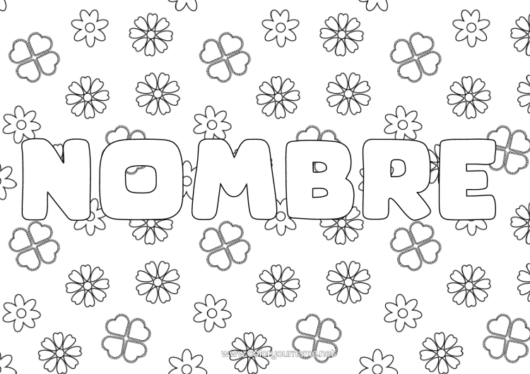 Dibujo para colorear para imprimir Flores Trébol Fondo Decorativo