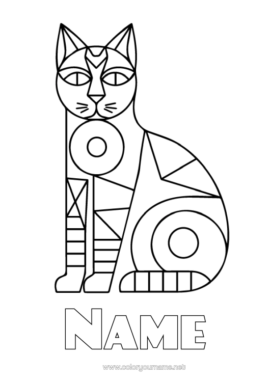 Colouring page to print Cat Animal Easy Colouring Pages Dogs And Cats Geometric Shapes