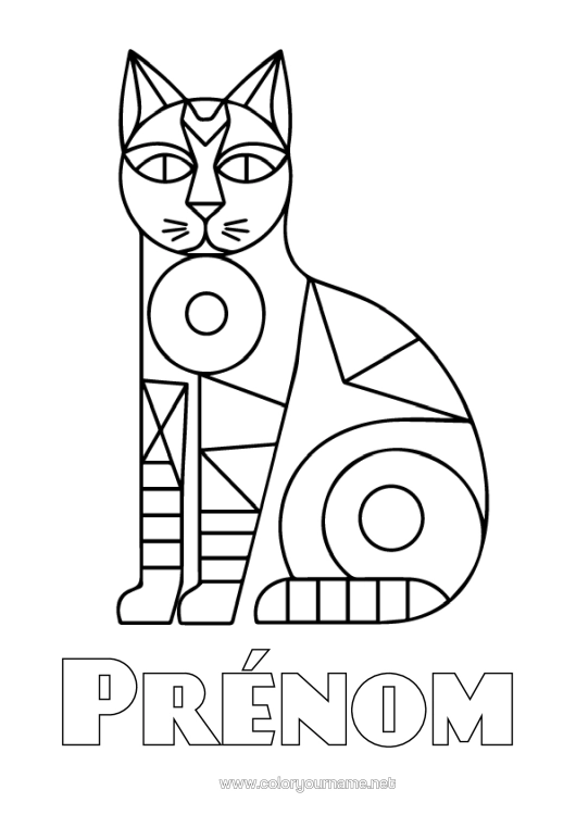 Coloriage à imprimer Chat Coloriages Faciles Chiens Et Chats Formes Géométriques