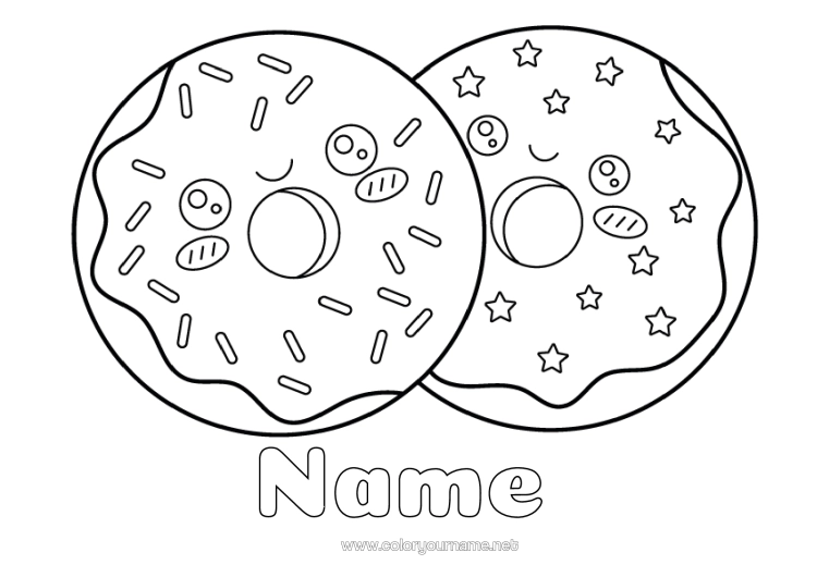 Colouring page to print Cute Doughnuts