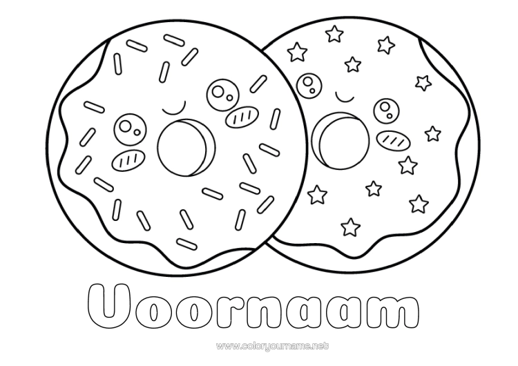 Kleurplaat om af te drukken Kawaii Donuts